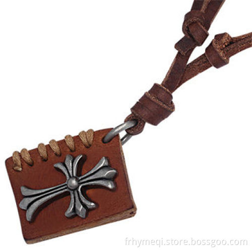 Cross Leather Necklace/Pendant with Leather Rope, Sized 16 to 18-inch